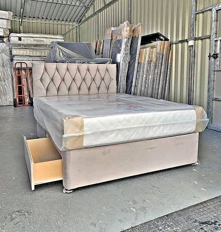 image for Premium DIVAN 4FT6 Double Divan Bed Base With Storage Drawers + Mattress >> Flat 20% Off >>>>