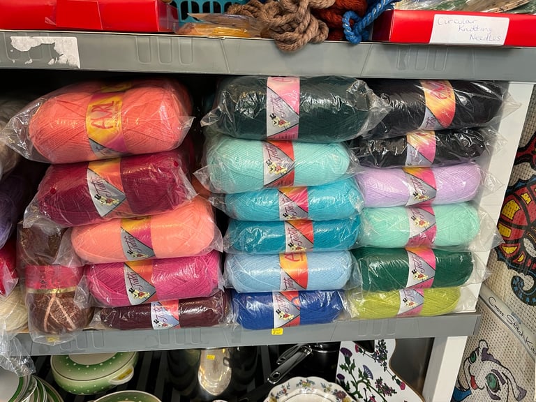 Knitting yarn, haberdashery, buttons