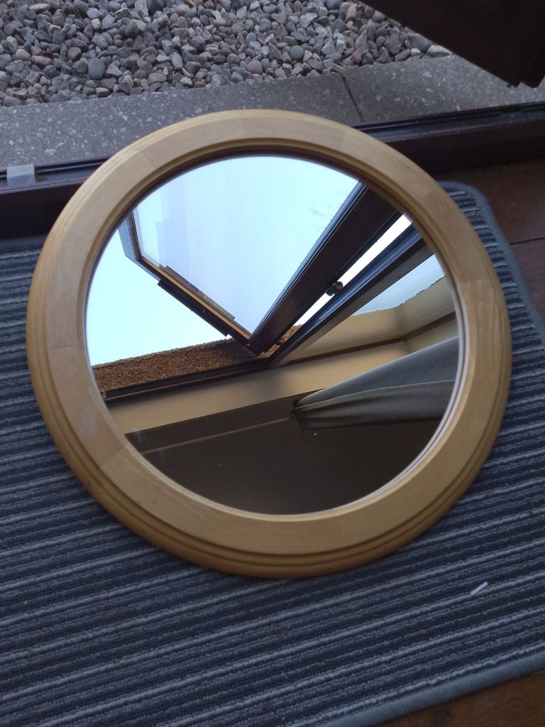 image for Wooden edged circular mirror 47cm 