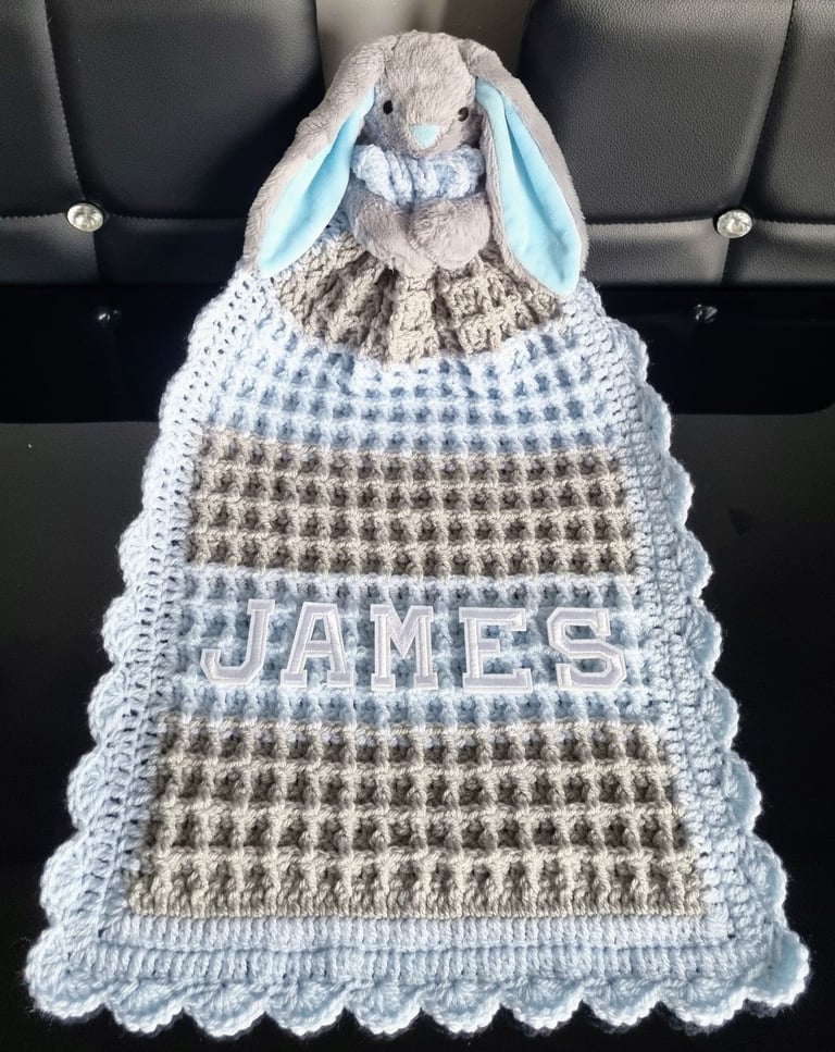Crochet Baby Comfort Blanket, Personalised, Girls and Boys colours available