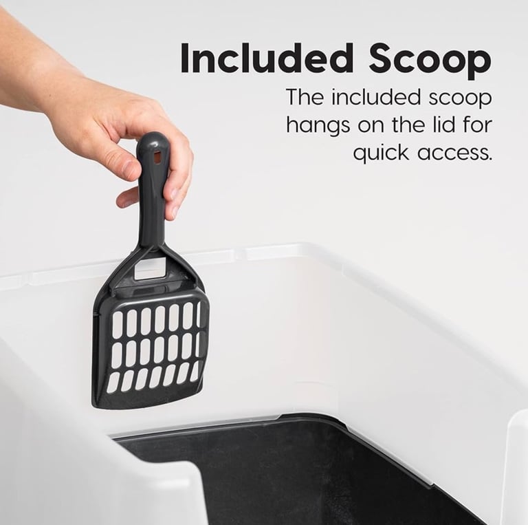 Iris Ohyama Cat Litter Tray with Scoop Grey Easy to Clean Adult Cats Litter Box
