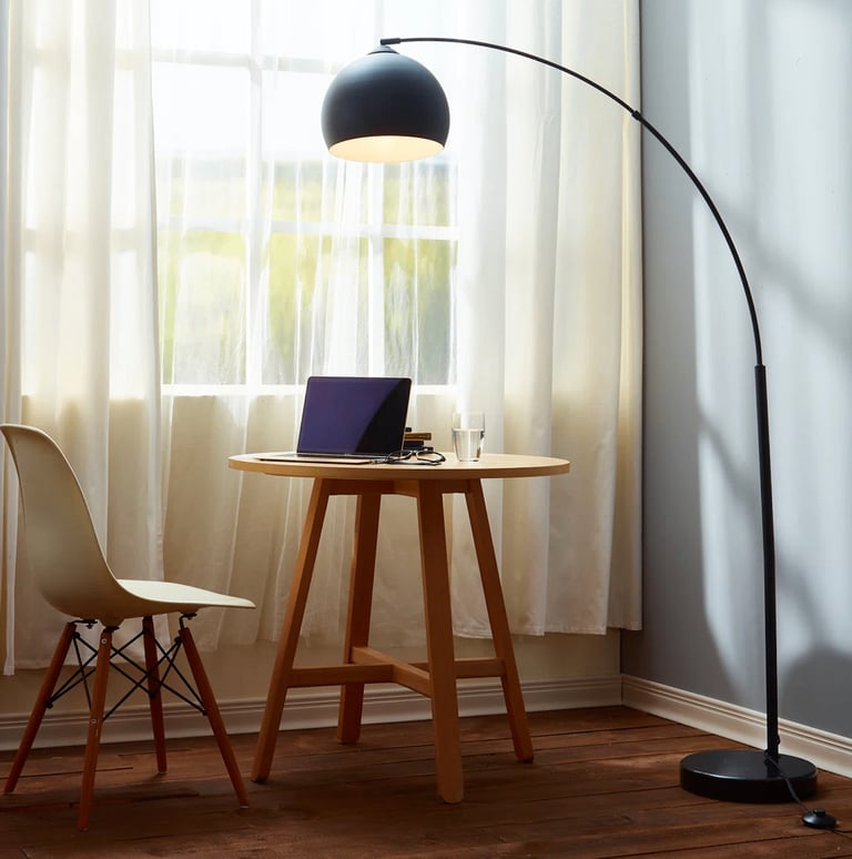 image for Bonita Arquer 66.93&quot; Arc Floor Lamp, RRP 85, Faux Black Marble Base and Black Bell Shade