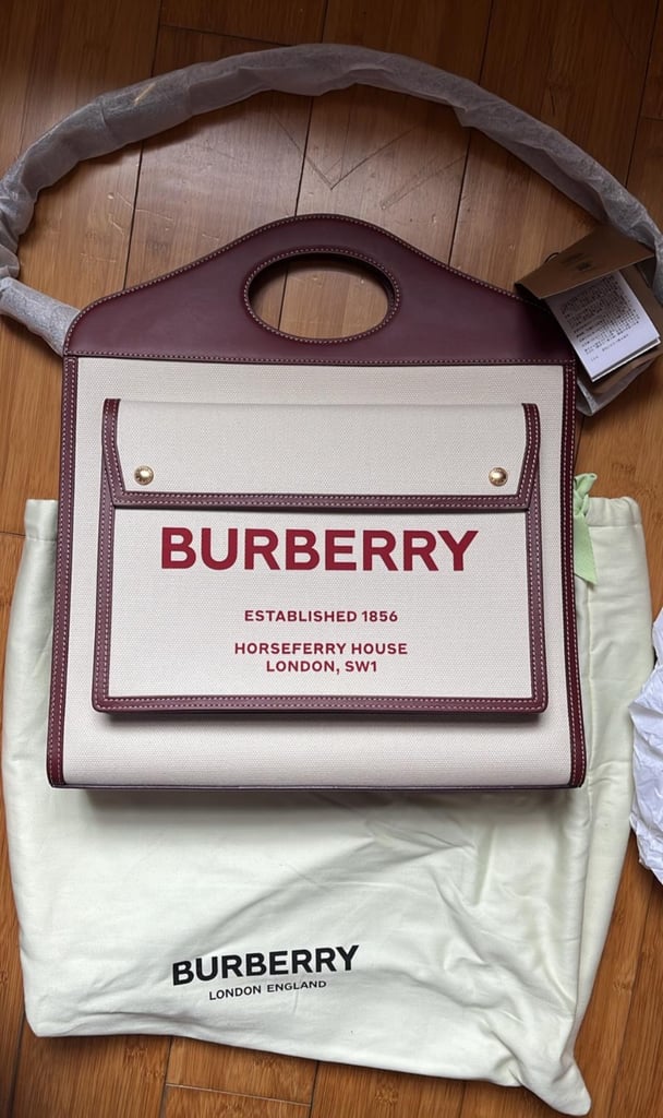 image for Burberry Large Canvas and Leather Pocket Bag 