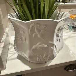 Very Large White Decorated & Glazed Planter