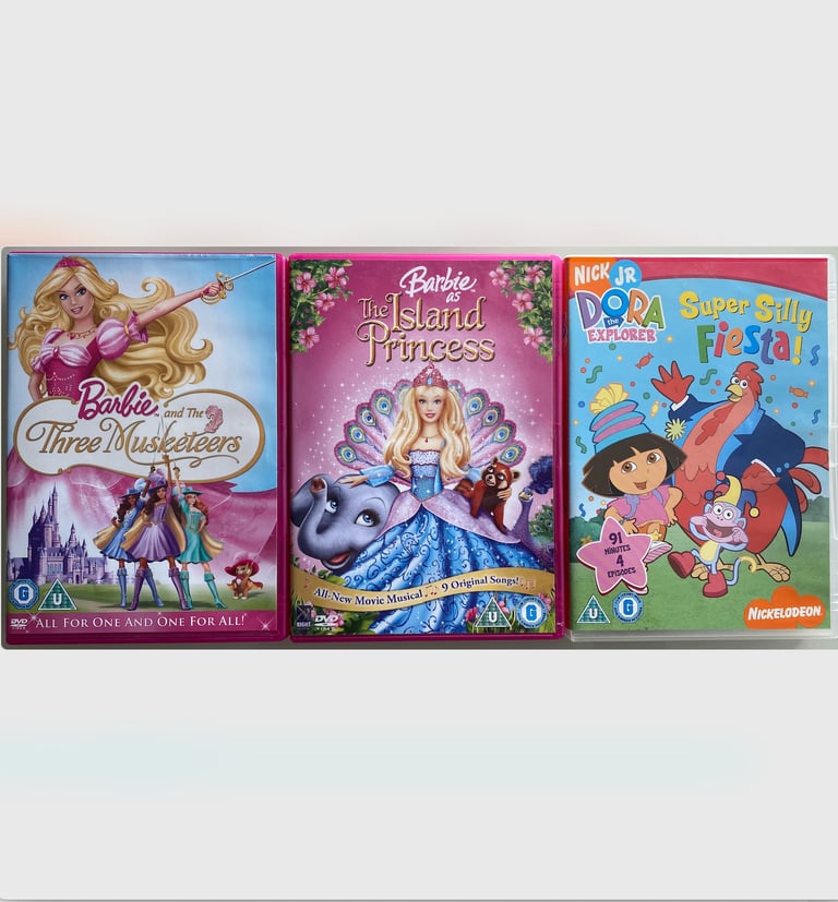 image for Barbie the Island Princess, the three Musketeers, Dora Super Silly Fiesta DVDs  