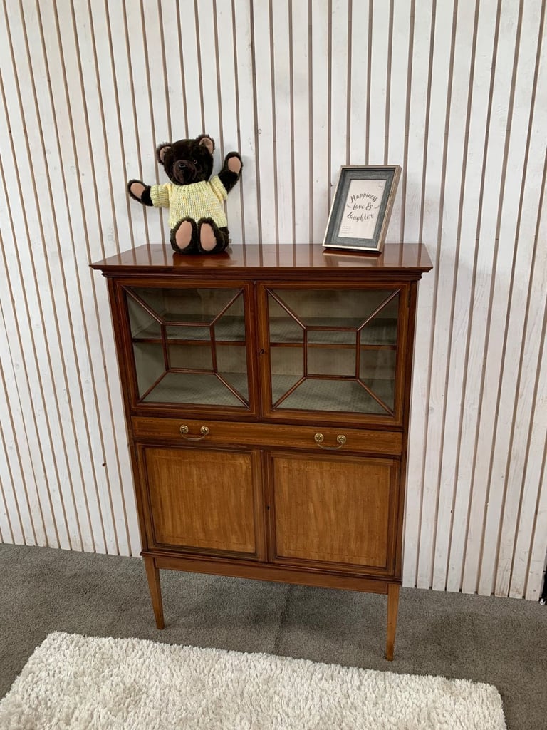 Display Cabinet with Glass Doors Raised on Square Tapering Legs Edwardian Style.