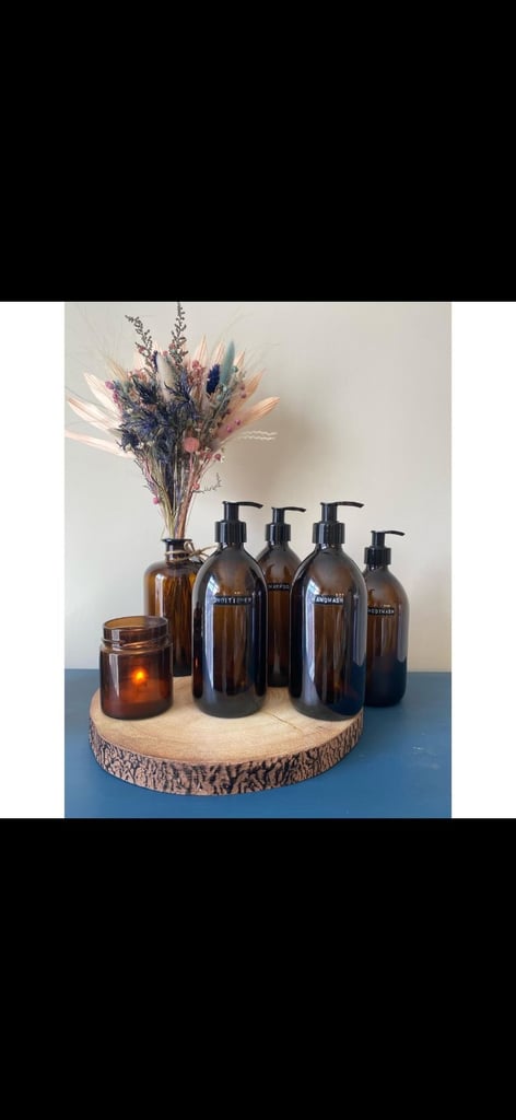 image for 500ml/17oz Amber Brown Glass Soap Dispenser Bottle with Black Plastic pump