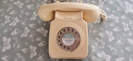 GPO 8746 Rotary Retro Landline Phone - Curly Cord, Authentic Bell Ring – Cream 