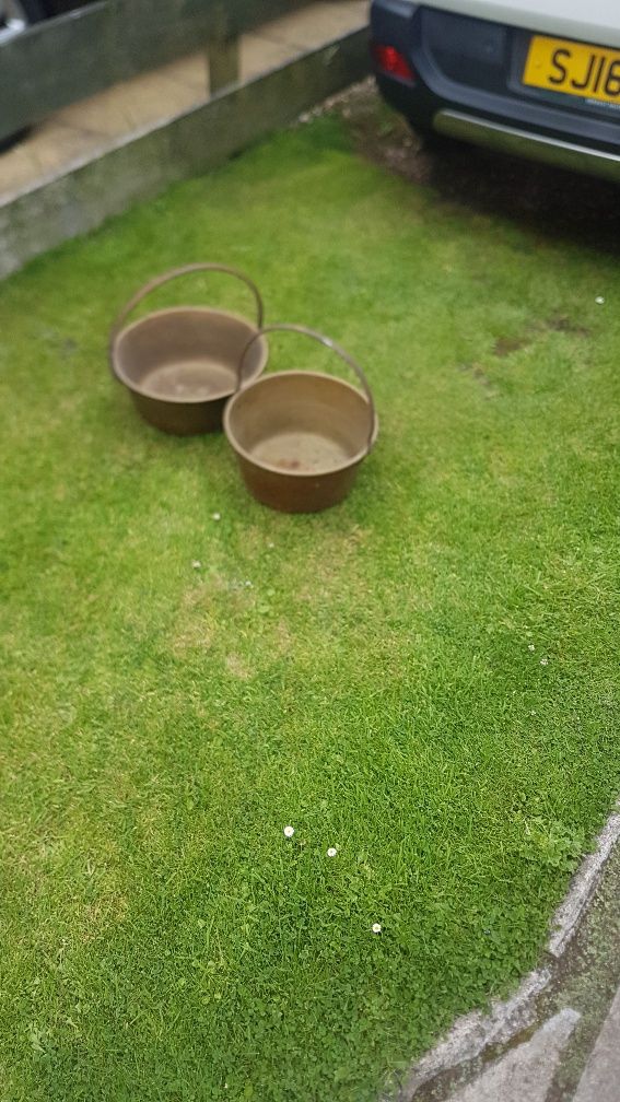 image for 2 ANTIQUE BRASS JAM PANS