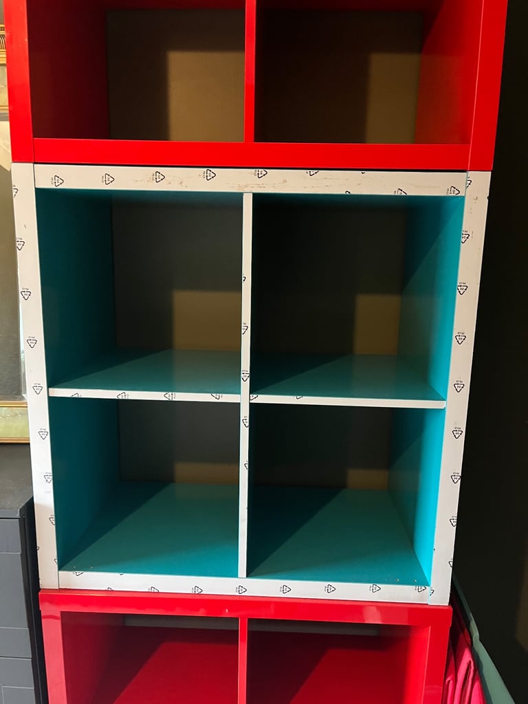 image for IKEA KALLAX Storage Units – Gloss Red & Gloss Blue