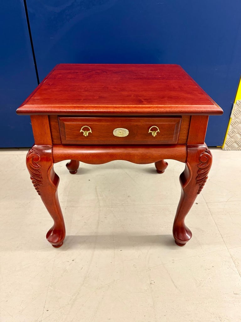 image for Beautiful Solid Wood Queen Anne style Side Table with drawer.