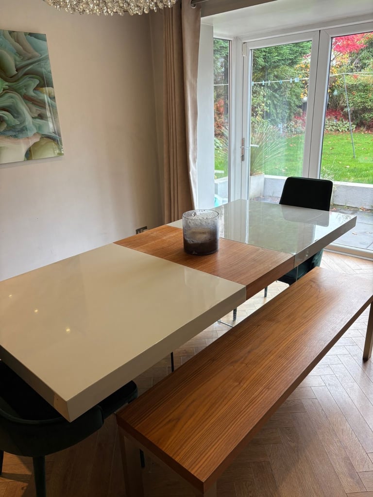 image for Extending dining table bench and chairs 