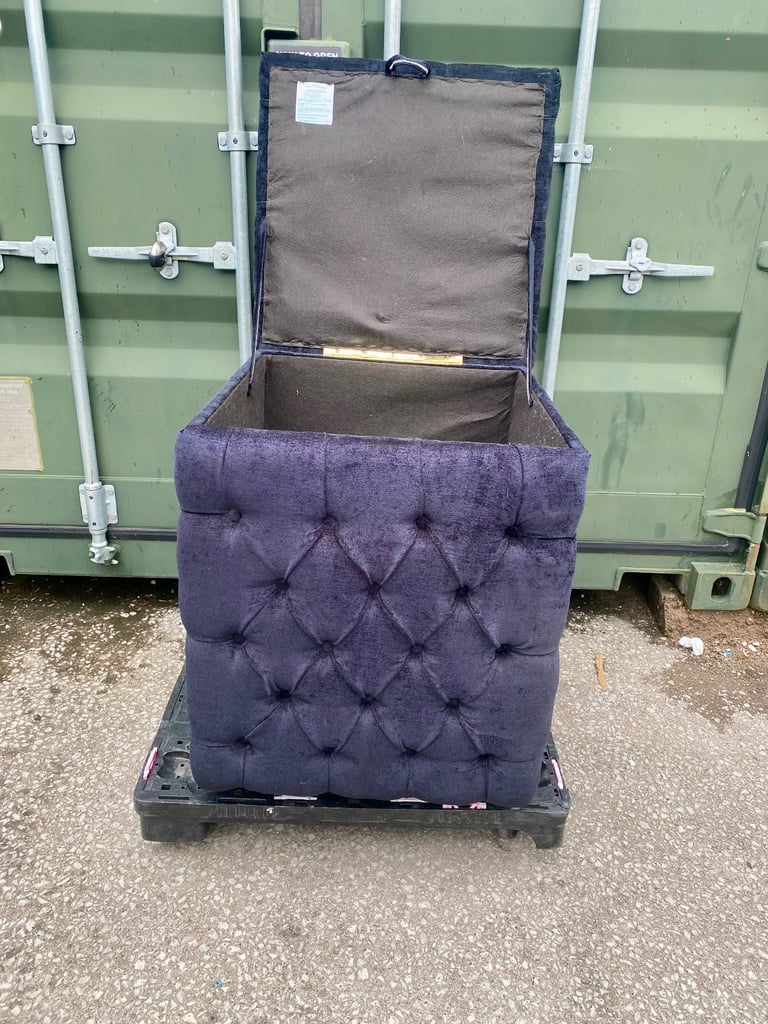 Large footstool chesterfield blue fabric