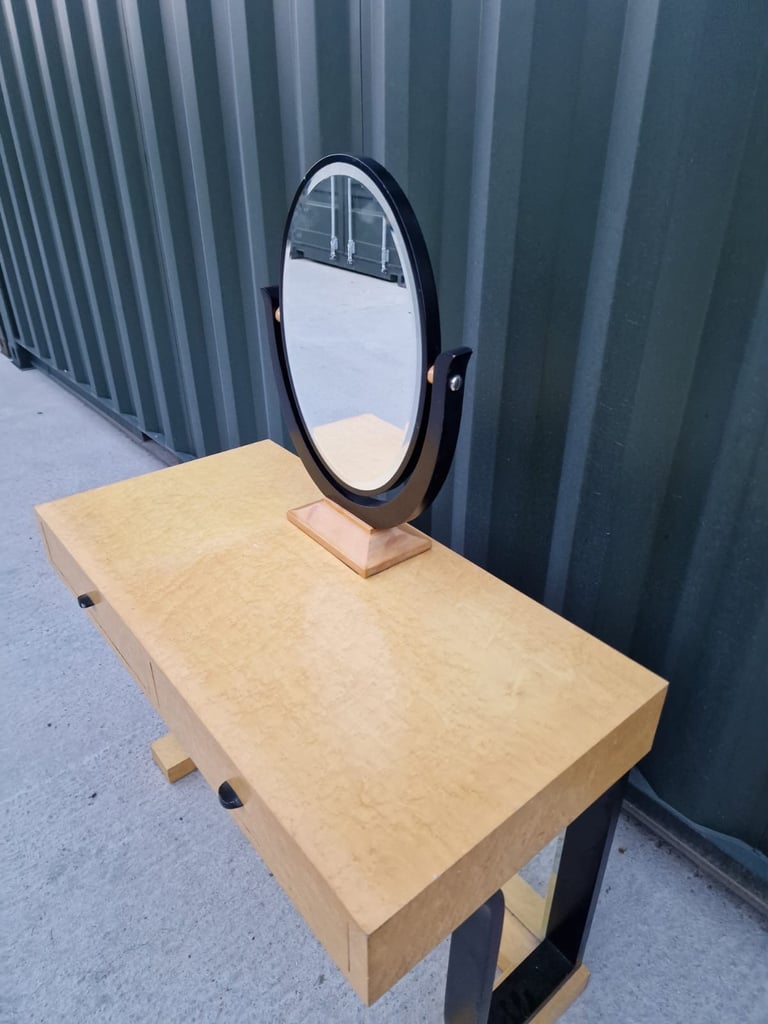Art Deco Style Maple Console Dressing Table With Freestanding Mirror