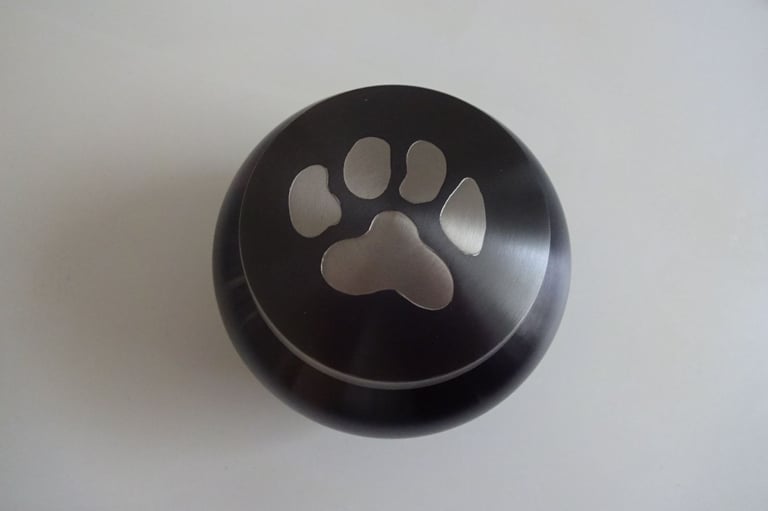 Dog Urn - Slate Grey Metal with Dog Paw design - nearly new condition with box