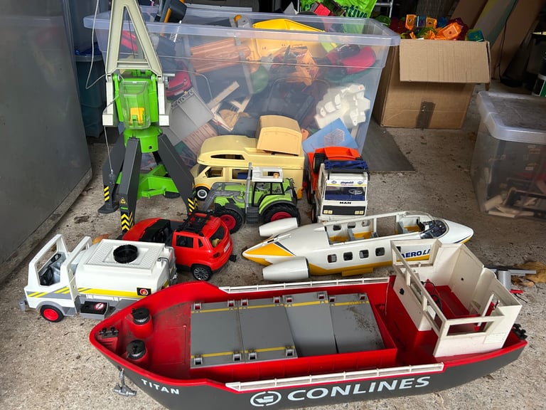 image for Huge collection of Playmobil. Barge. Caravan trucks crane boats tractors 