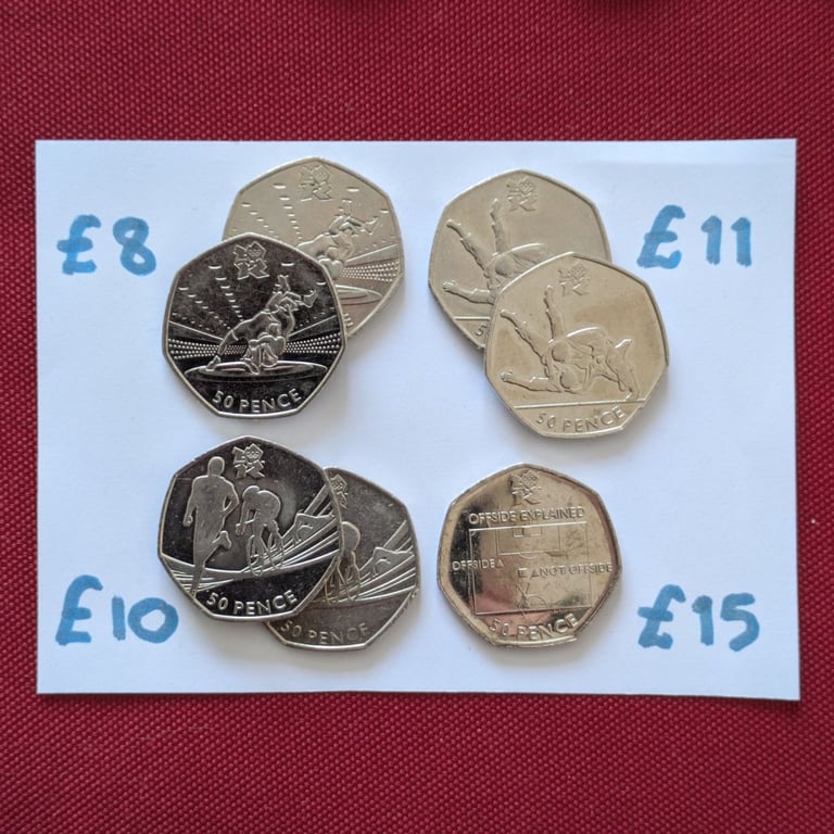 image for ♦ 50p RARER Olympics - Offside Rule Wrestling Judo Triathlon Football coins