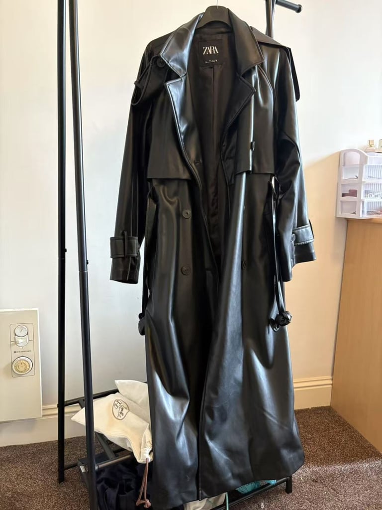 image for Zara Leather black trench coat  size L