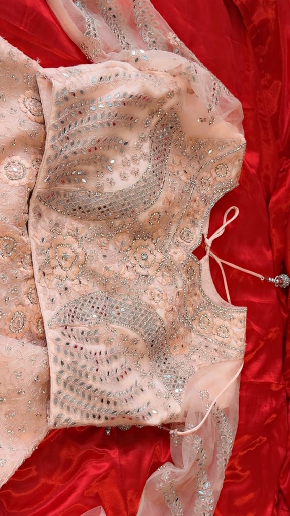 Peach Sequin Embroidered Gown