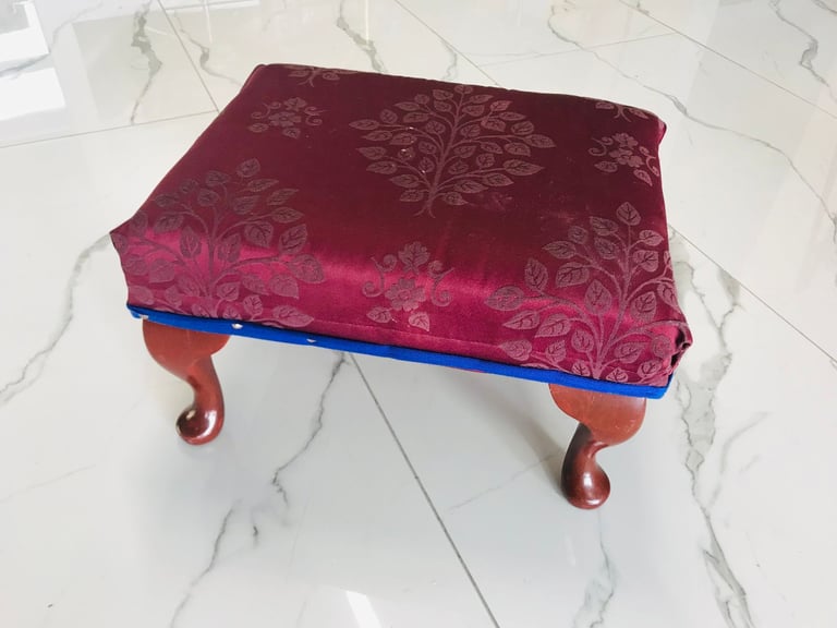 image for Vintage Queen Anne Style Upholstered Footstool