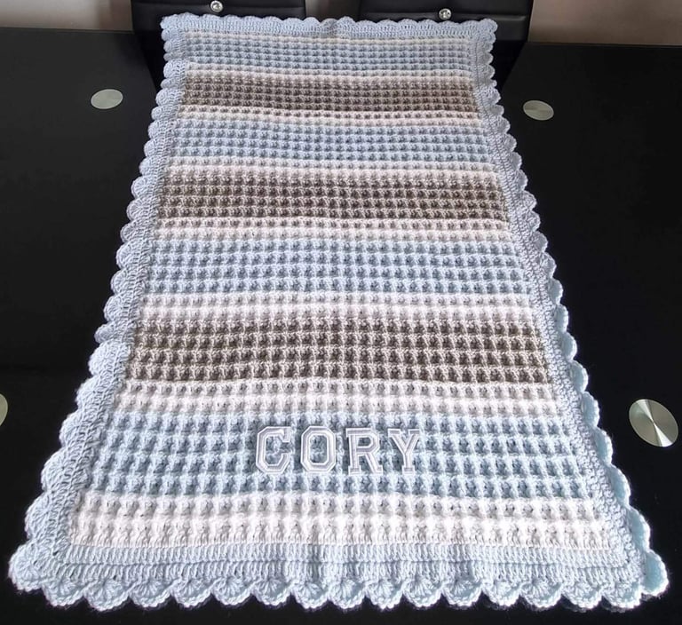 Crochet Baby Blanket, Personalised, Girls and Boys colours available