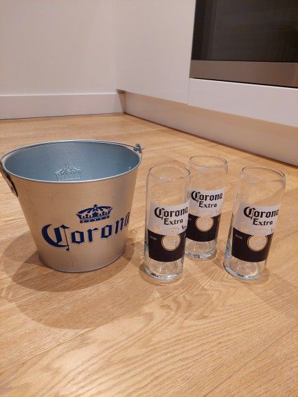 image for ✨ Corona metal ice bucket + 3 branded Corona glasses (NEW)✨ Great for Christmas