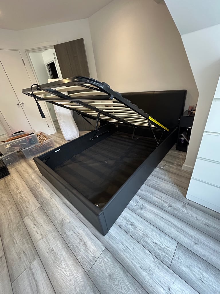 Black Faux Leather Ottoman Double Bed