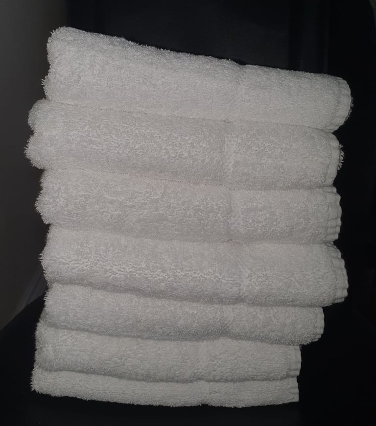 image for 7x Johnsons Hotel Linen Towels White Cotton Hand Hair 47.5 x 90/92cm Towel