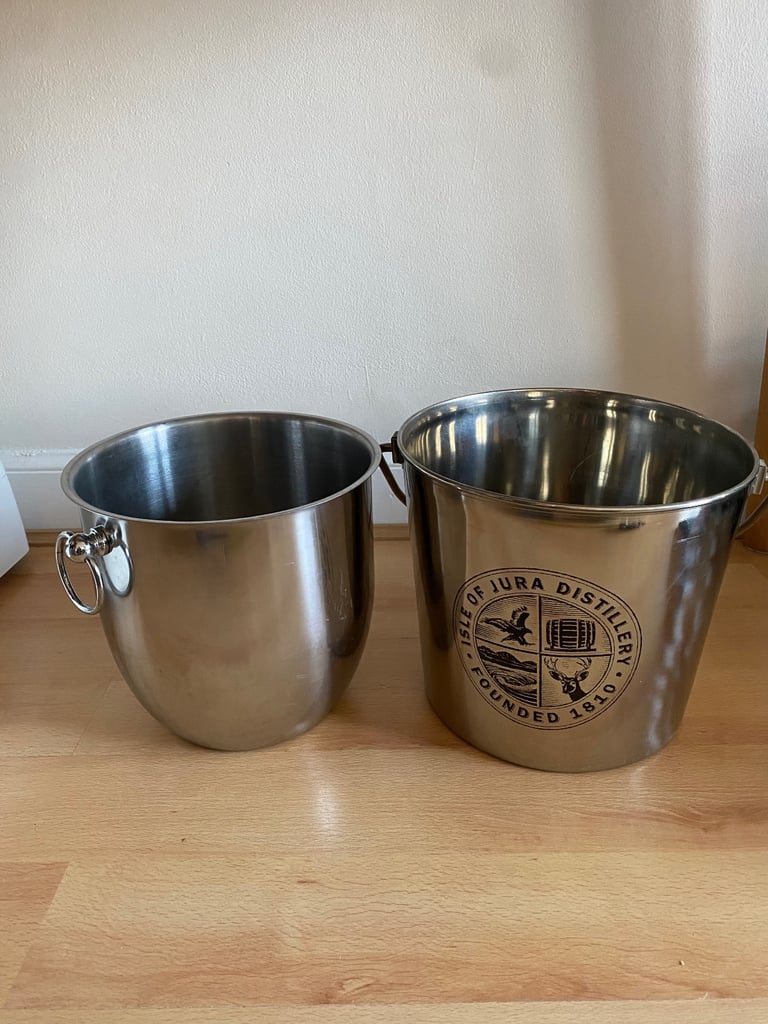 image for 2 Stainless steel Ice buckets - champagne wine beer - 1 Isle of Jura distillery.