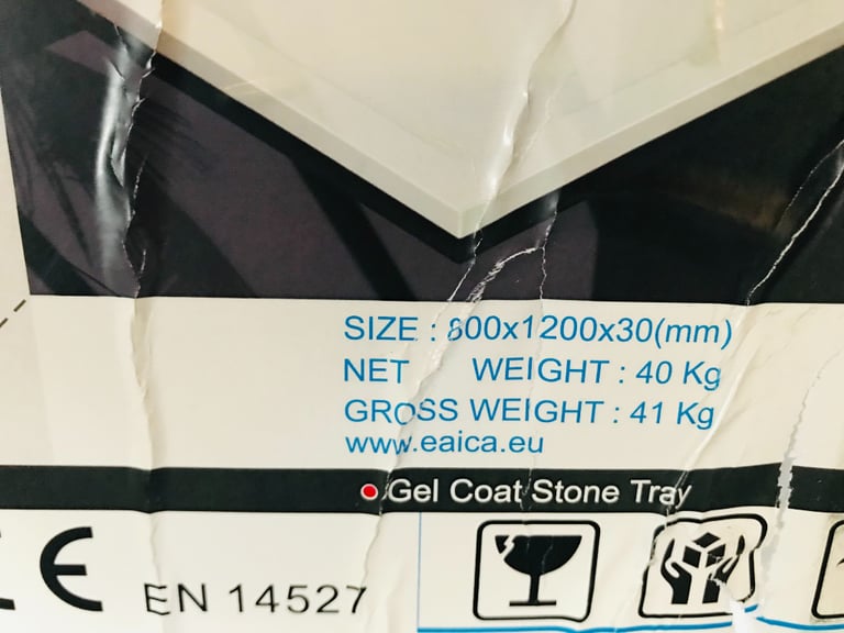 NEW AICA WHITE GEL STONE SHOWER TRAY SIZE 1200 X 800 X 30 MM