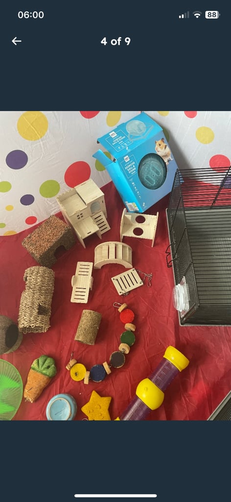 2 hamster cages ,equipment/ toys / treats / bedding etc