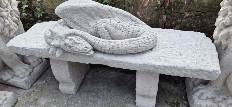 Mythical resting concrete dragon garden ornament statue