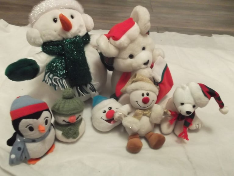Christmas Snowman Penguin Dog Plush LOT