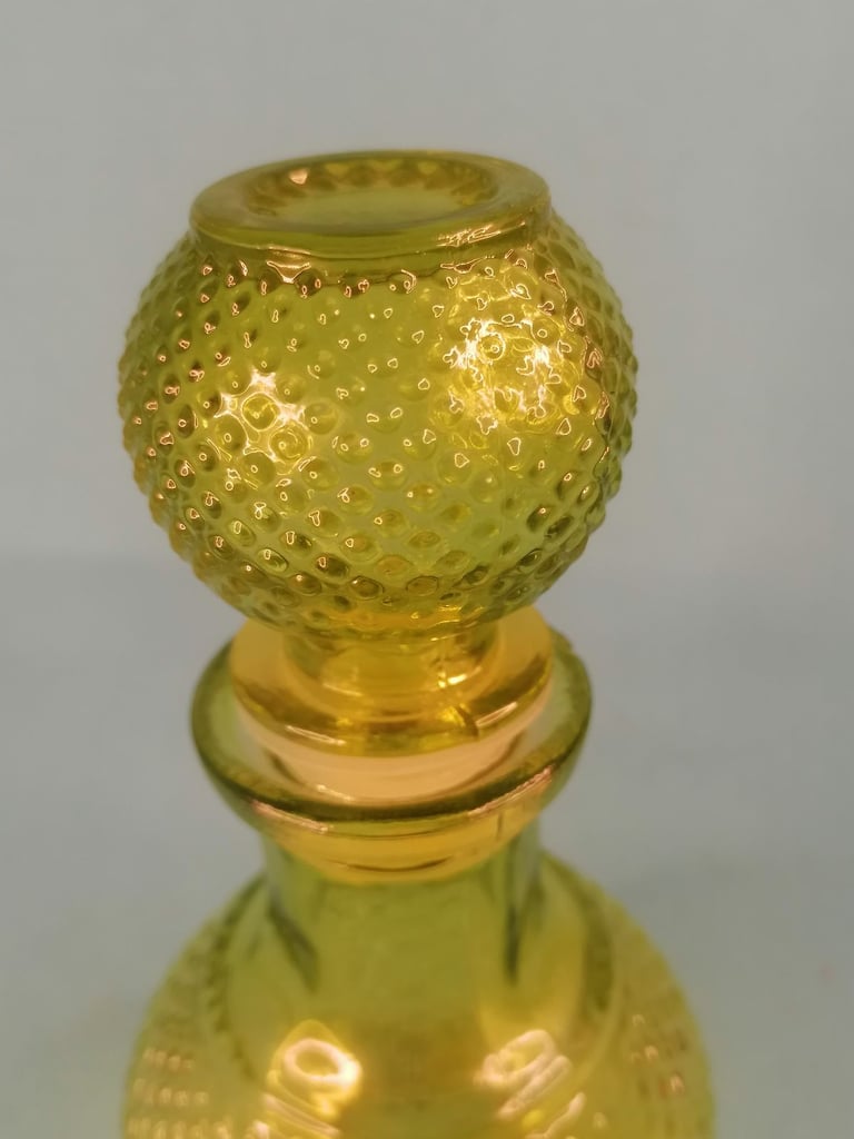 Vintage Green Glass Genie Bottle, Decanter – Ball Stopper. (bit chip,you can see photo. As seen.