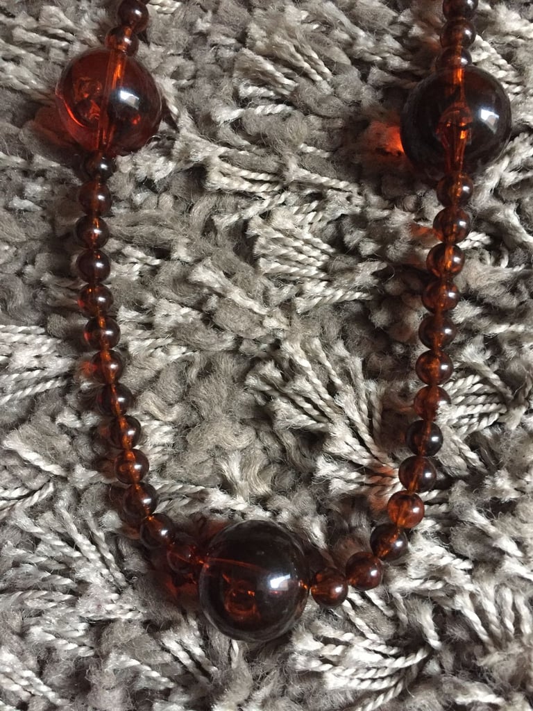 image for Amber coloured Necklace. 34" approx 