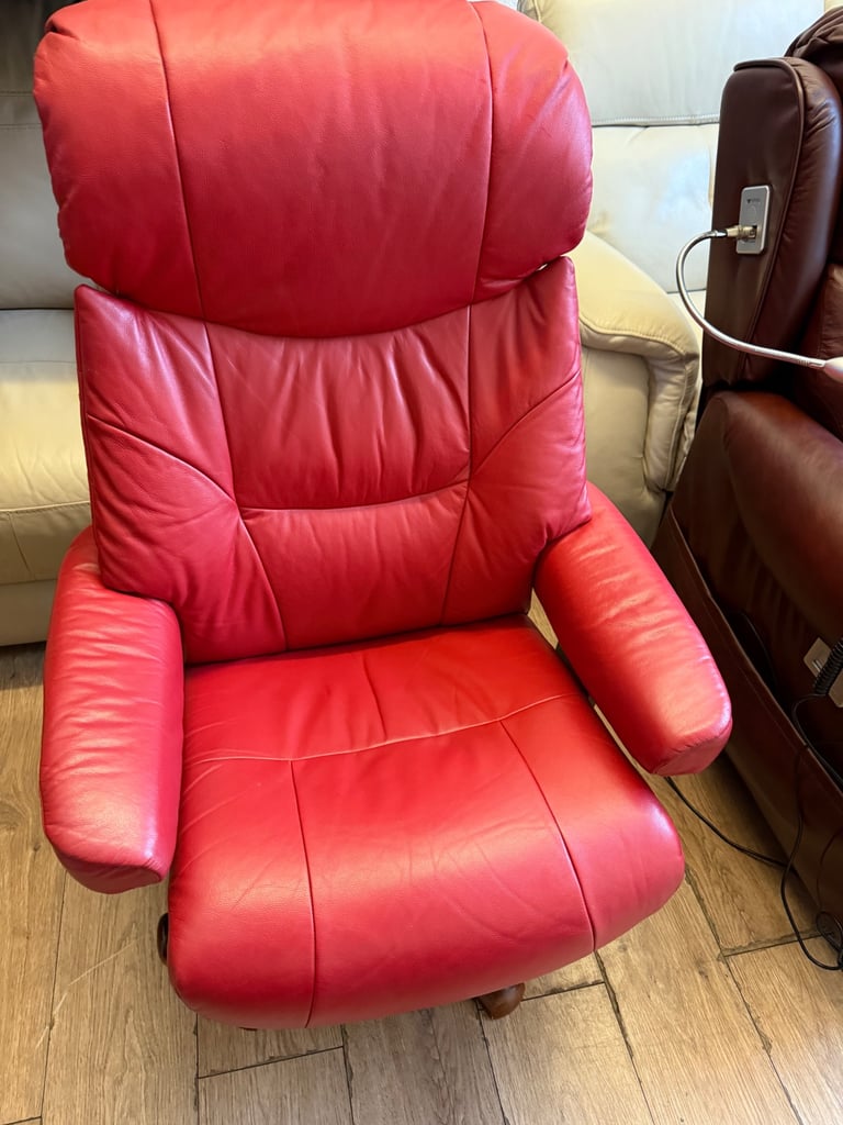 Red leather recliner chair 