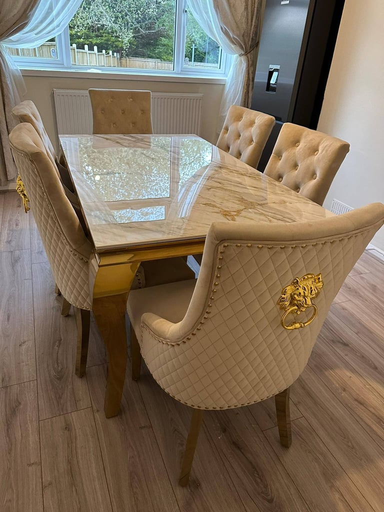 image for Real Marble Table and Velvet Chairs 