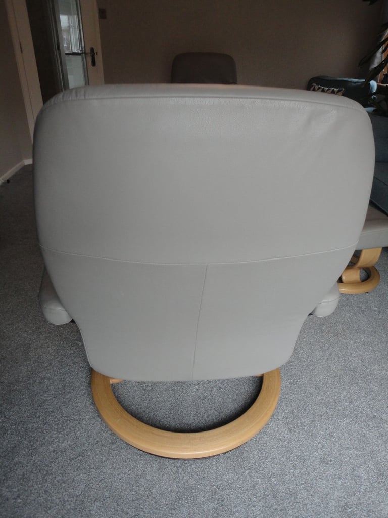 Quality ekornes leather stressless swivel recliners x 2 with footstools as pictures, £500 EACH chair