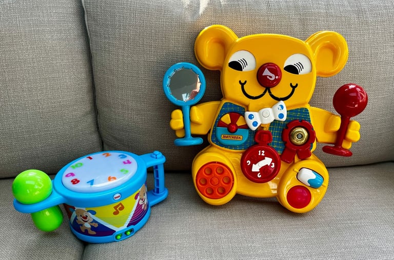 Matchbox Teddy Activity Centre & Fisher Price Drum, singing, counting Toys
