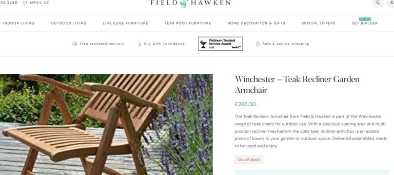 Extendable Winchester Collection Solid Teak  Garden Table & 5 Reclining Chairs & Cushions.