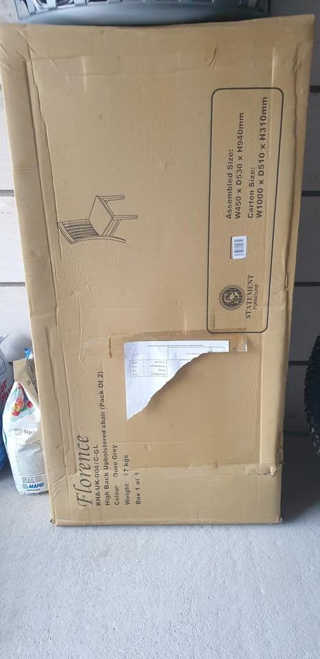 Florence High back upholstered chair. Dove Grey kitchen dining chair with thick cushion seat x 2