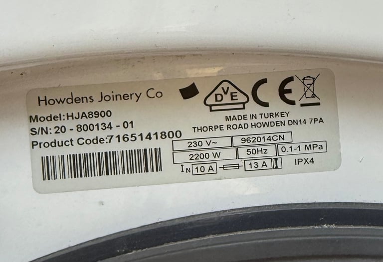 8KG HOWDENS HJA8900 BUILT IN WASHER & DRYER WITH WARRANTY   