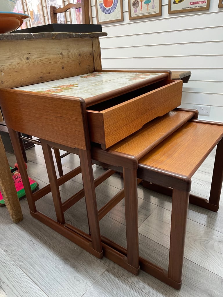 image for G plan nest of tables with drawer tile top retro 