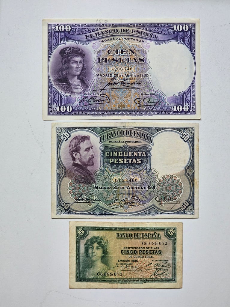 Lot#2 Collection 1931-1935 Various Banco De España Pesetas Banknotes