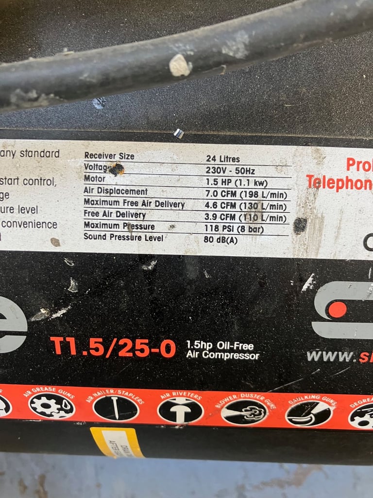 SIP compressor, single phase 25 l tank