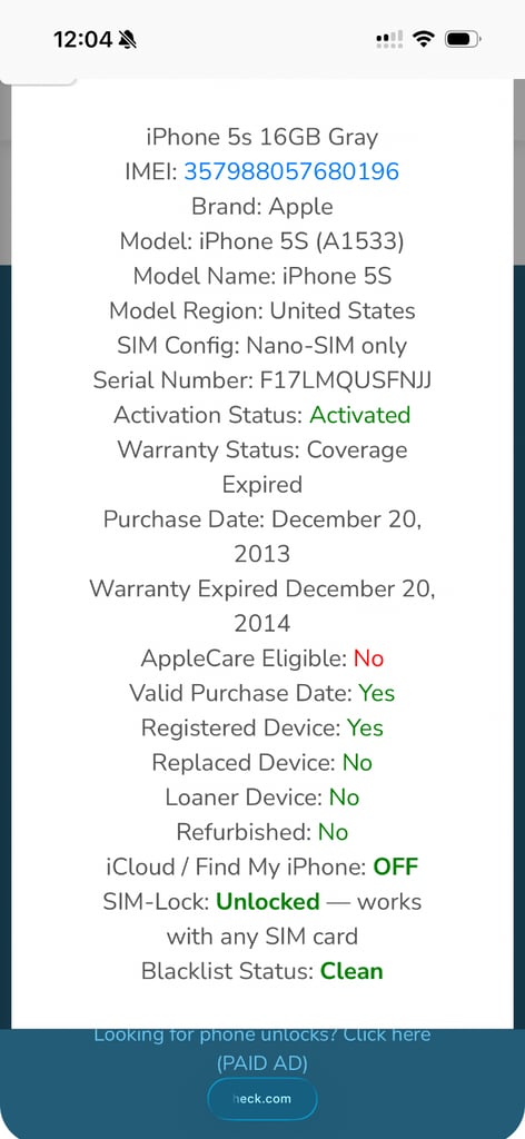 Unlocked iPhone 5s 16gb