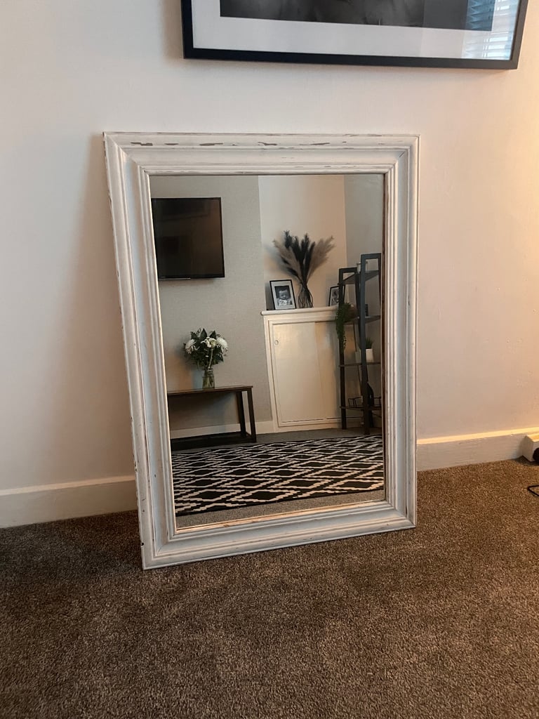 image for Large white solid wood mirror 