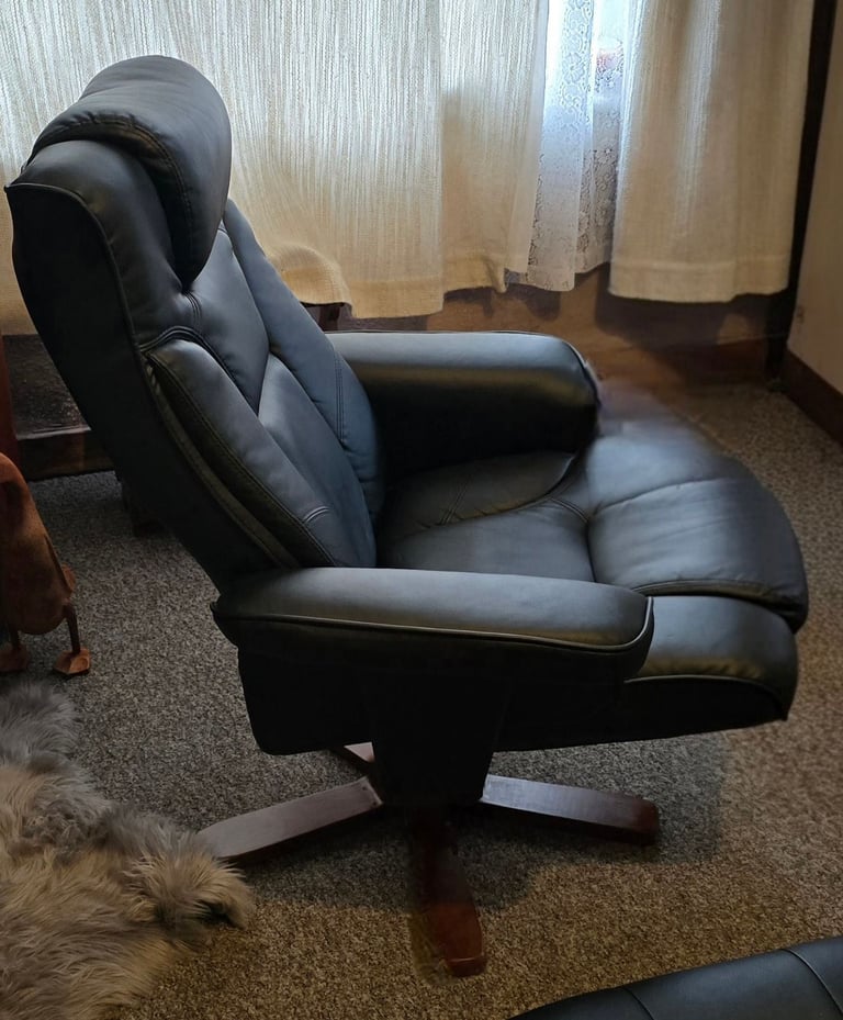 image for Faux Leather Recliner with Footstool 