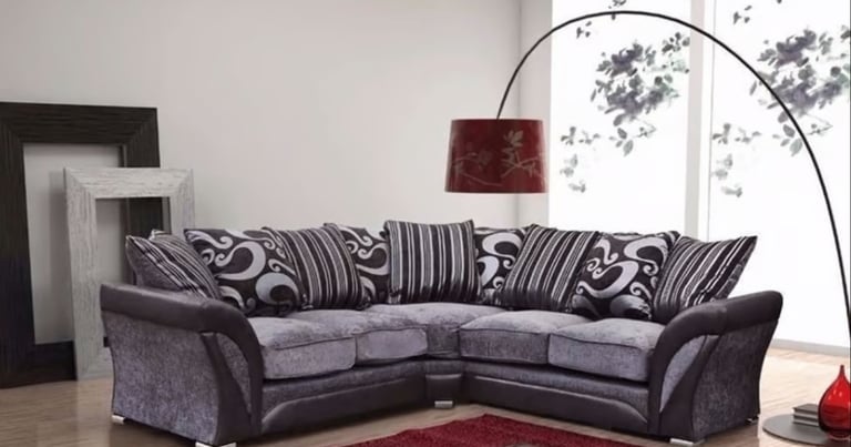 Shannon High Quality Chenille Fabric Corner Sofa - Black with Grey