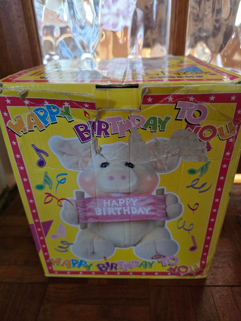Singing musical birthday pig plush toy with box collection Salhouse 